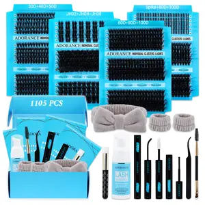 1105PCS Lash Clusters Kit D Curl 12 Styles Mega/Natural/Fluffy/Volume/Spikes Lashes Clusters Kit With Bond&Seal Lash Remover Brush Lash Applicator Headband & Wristband set and Lash Shampoo & Brush, Perfect for Beginners &Proficient, DIY at Home Easily