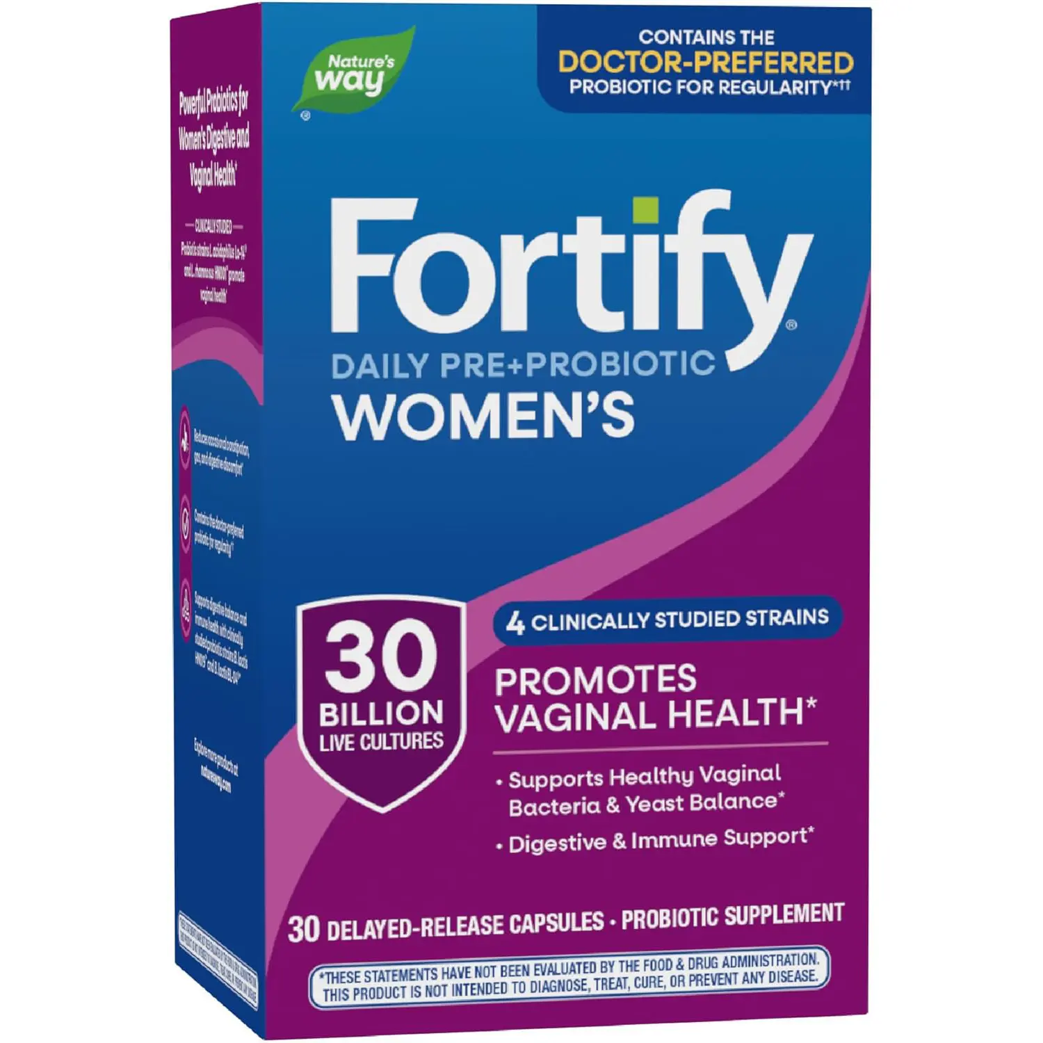 Fortify Women Probiotic 30B CFU Multi Strain Daily Probiotic for Digestive Vaginal and Immune Support Once Daily No Refrigeration 30 Capsules Healthcare Fiber