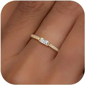 Gold Birthstone Rings for Women Non Tarnish 14K Gold Plated Eternity Stackable Ring Dainty CZ Gemstone Engagement Wedding Band Birthday Gifts Jewelry Size 6-10