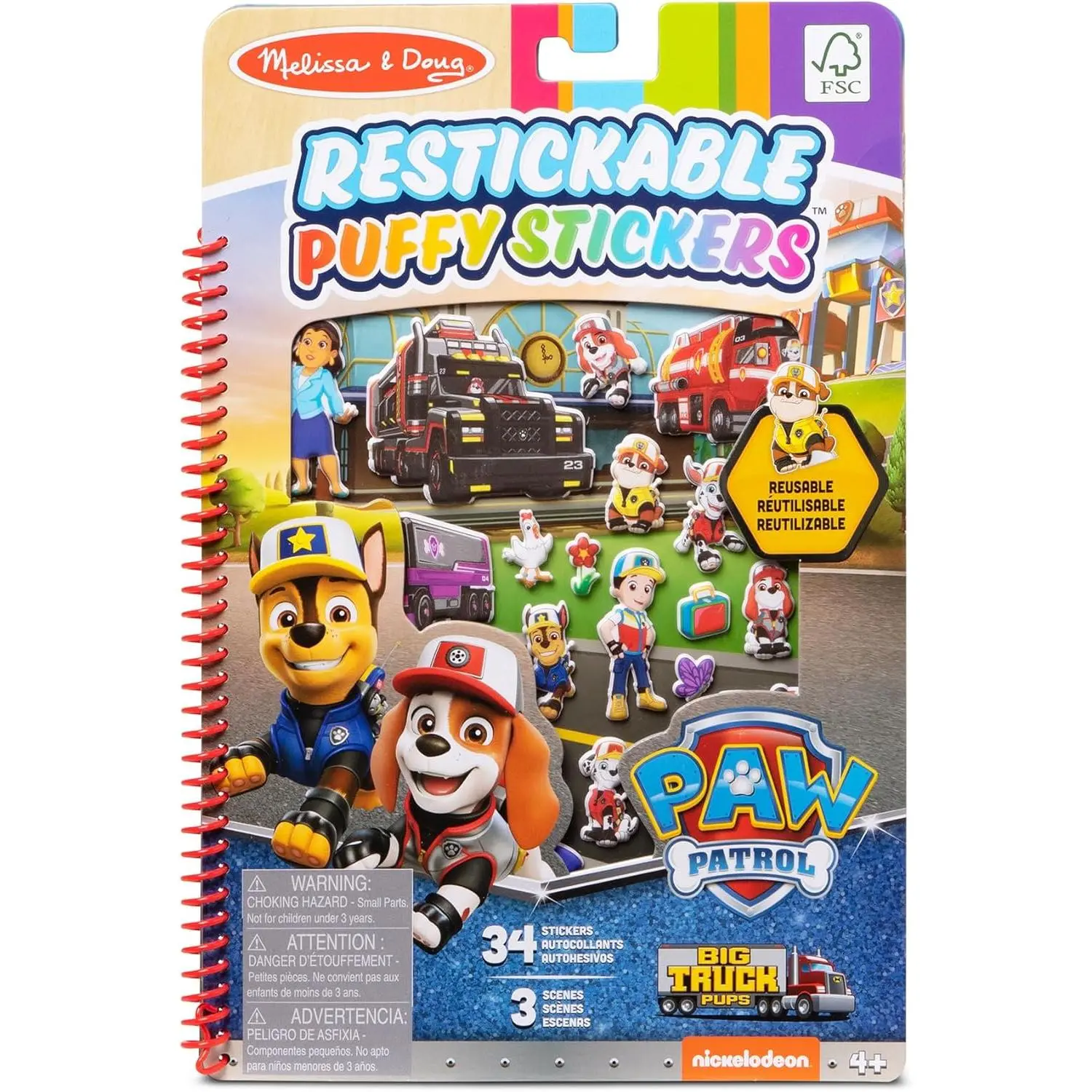 Melissa & Doug PAW Patrol Restickable Puffy Stickers – Big Pup Trucks, Reusable Sticker Travel Activity Book for Kids Ages 3+
