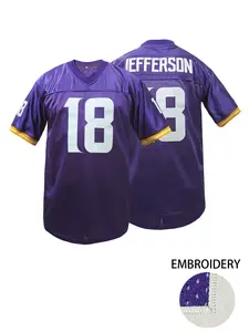 Boyfriend Style Men's Embroidery American Football Jersey Minnesota #18 Purple Casual Short Sleeve V-Neck T-Shirts Party Sports Top Apparel Jersey