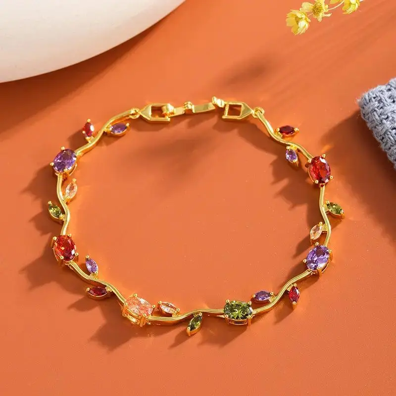 Women's Elegant Branch Shape Bangle Bracelet - Gold, Purple Pink Diamond-Set, Nature Theme, Crafted with Quality Materials, Daily Wear Statement Piece, Ideal for Wrist Stacks, Unisex Option, Yes, Wrist Candy
