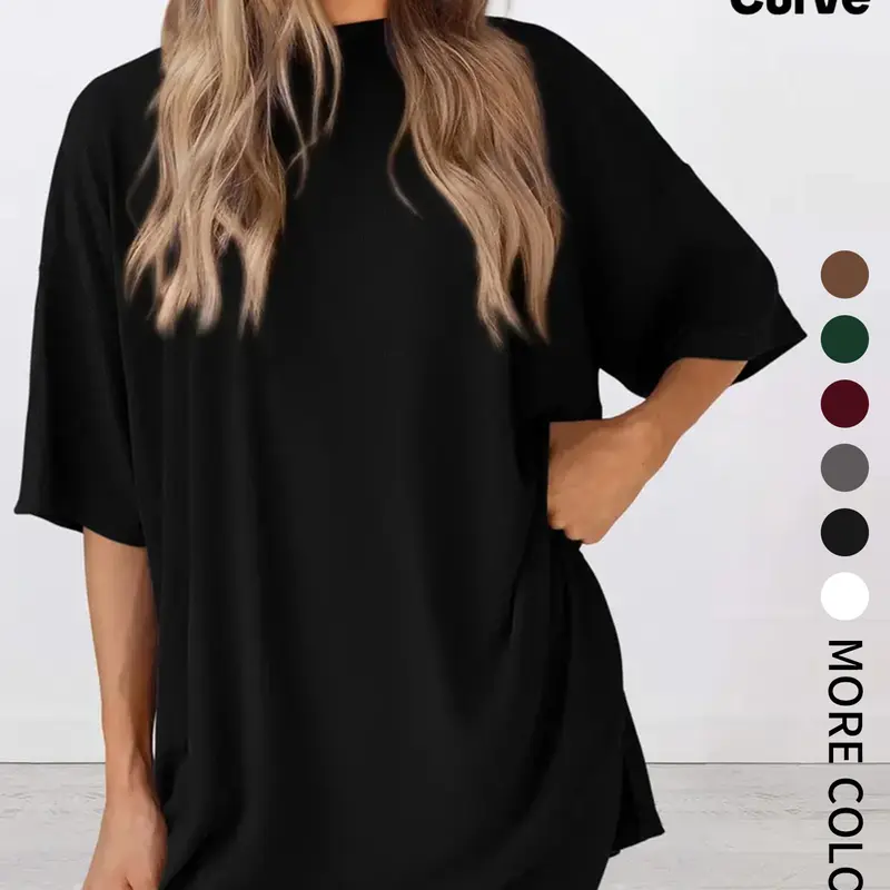 Plus Size Women's 2 Piece Casual Basic Set, Short Sleeve T-Shirt and Shorts, Soft Stretch Summer Relaxed Fit Loungewear, Comfortable Home