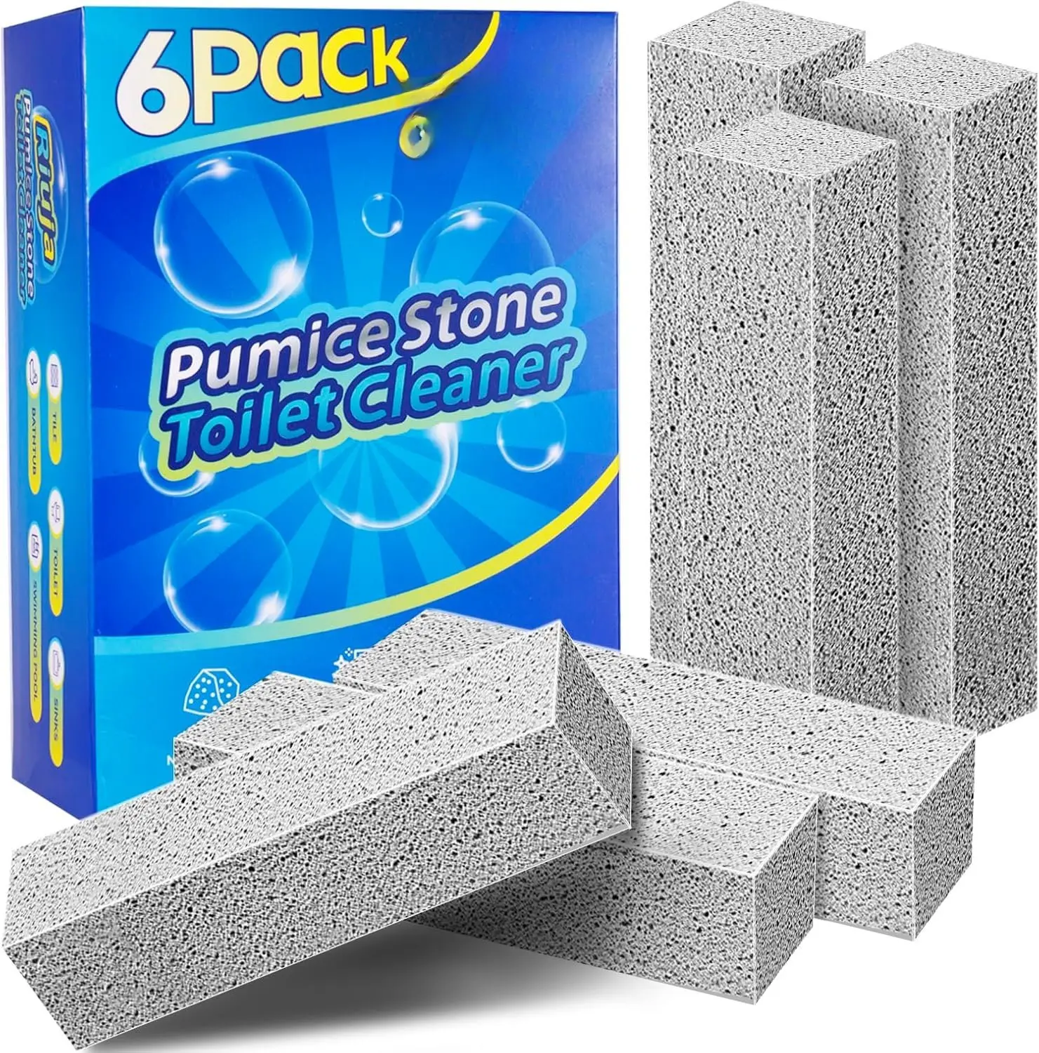 6 Pack Pumice Stone Toilet Bowl Cleaner, Pumice Stone for Cleaning, Powerfully Cleans Toilets, Bathtubs, Grills, Swimming Pools, Sinks