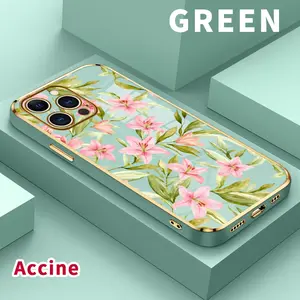 Electroplating Phone Case for iPhone 15 Pro Max 16 14 Plus 13 12 11 Lily Leaf Reverie Patterned Classic Square Design Non Slip TPU Soft Shell Protection Cellphone Cover