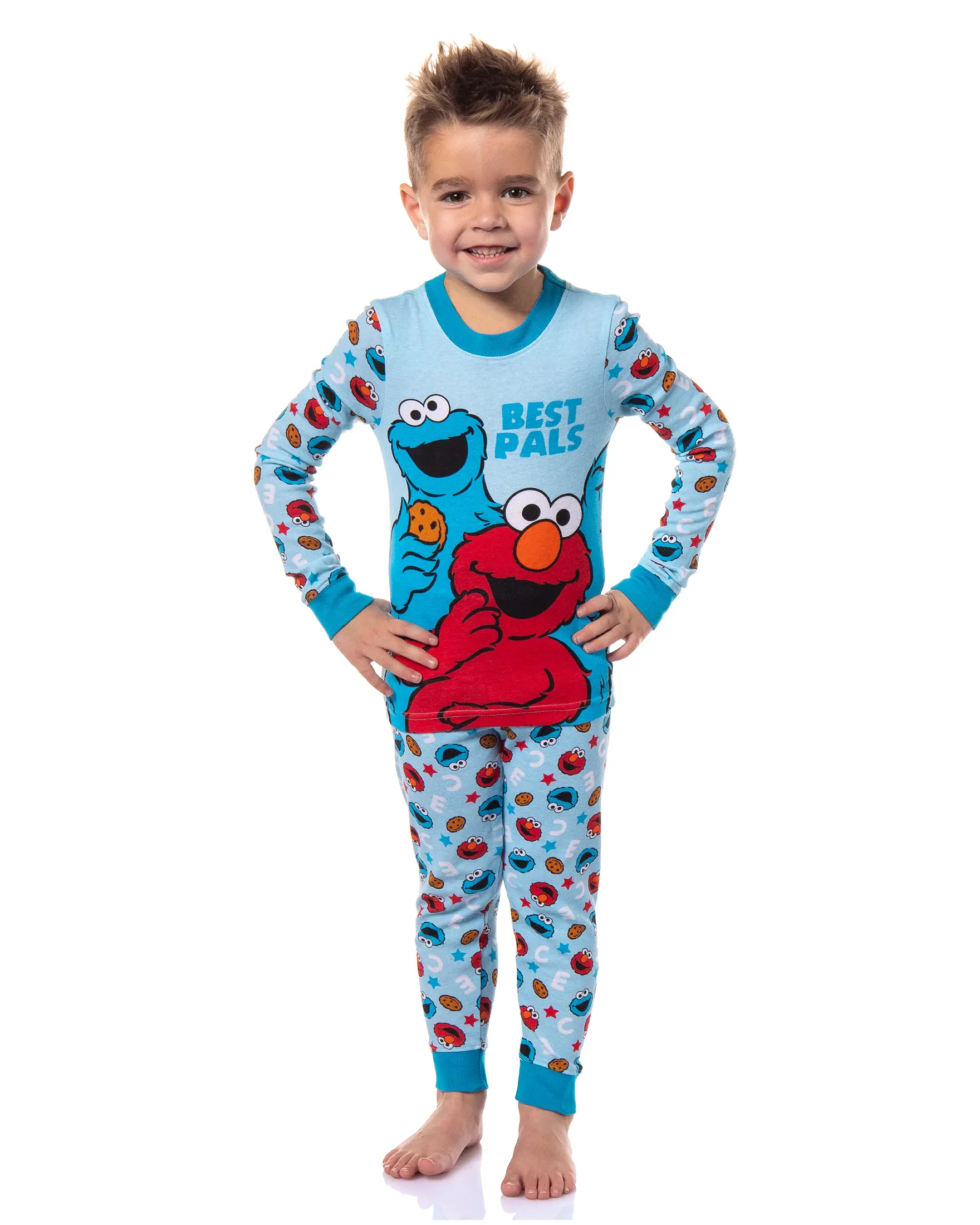 Sesame Street Toddler Boys' Cookie Monster Elmo Best Pals 2 Piece Long Sleeve Pajama Set, Cute Pajamas, Cartoon Style