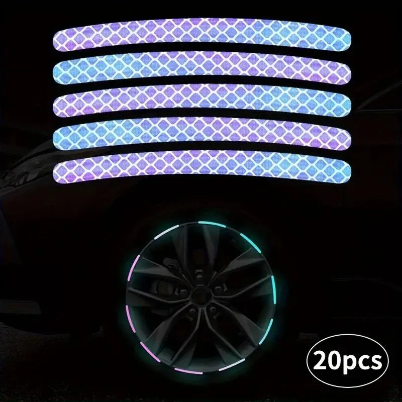 20pcs Colorful Car Wheel Reflective Stickers Decal Car Accessories Universal Motorcycle Electric Car Colorful Night Brightness Warning Stickers
