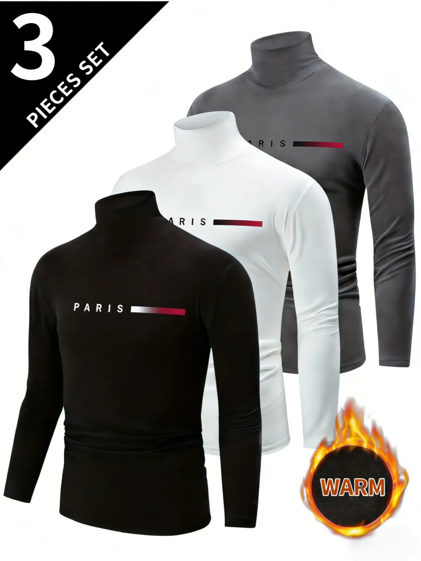 Men's Fleece Lined Casual Cozy Everyday Wear Sweatshirt 3 Pack, Thick Warm Casual Long Sleeve Round Neck Top, Home Wear Pullover, Slim Fit, Fall & Winter
