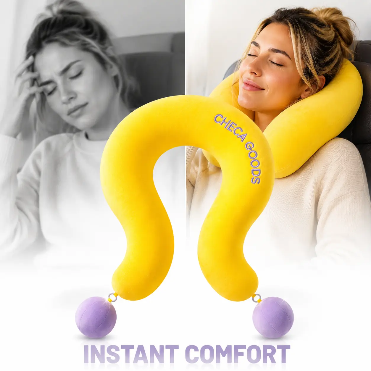 【Summer Deals】Cute U-Shaped Neck Pillow – Ergonomic Cervical Support Cushion Travel Pillow Head Rest Bolster Lumbar Pillow Neck Pain Relief Portable Washable Breathable | Car Airplane Home Office Couch Nap | Back to School Dorm Couple Gift Must Have
