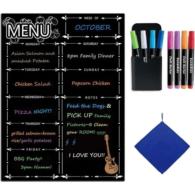 16x12 in Magnetic Fridge Mount White Board - Meal Planner for Fridge, Dry Erase Weekly Menu Board, Family Calendar with Grocery List and Notes Section, Magnetic Hold