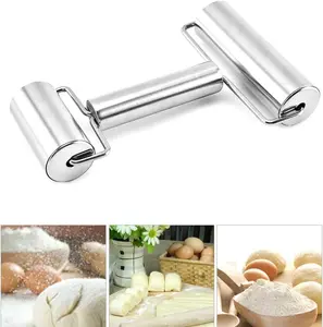 Rolling Pin Double Roller, Stainless Steel Pastry and Pizza Double Dough Baker Roller Metal Kitchen Utensils Ideal for Baking Dough, Pizza, Pie, Pastries, Pasta and Cookies