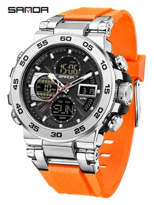 Sanda Steel Band Sports Electronic Watch, Analog Digital Watch, Multifunctional Dual Display Casual Business Men's Wristwatch, Countdown Timer Feature