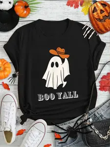 100% Cotton Trending Cute Cowgirl Ghost Boo Yall T-Shirt Print Round Neck Short Sleeve Streetwear Fashion Breathable Homme Soft Unisex Designer Clothes For Women Casual Clothes