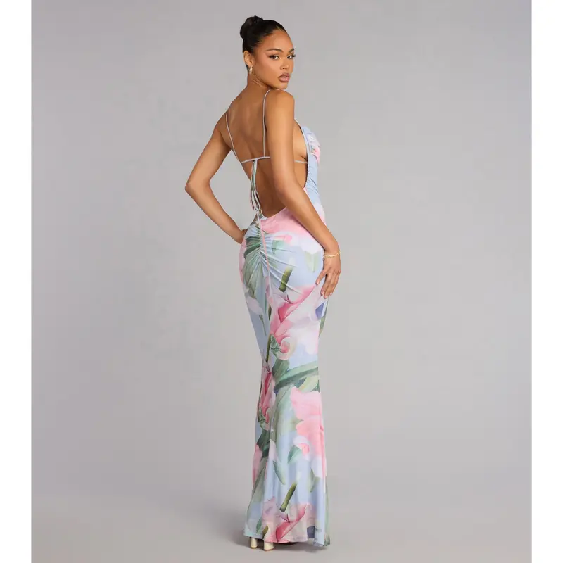 balenciaga floral backless dress Balenciaga Runway Floral Print Gown Look #30, Fall 2016 – Basha Gold main image 1