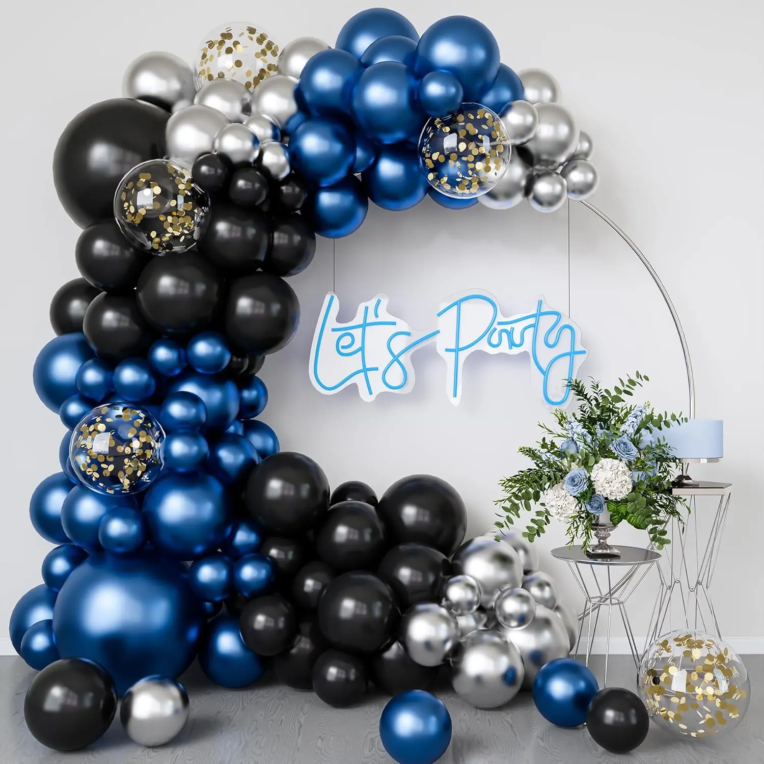 Metallic Blue and Black Balloon Arch Garland Kit-Metallic  Balloon  Sequin Balloon 122 count for Birthday,Gender Reveal, Shower,Graduation,Easter Party Decoration.