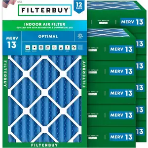 Filterbuy 16x25x4 Air Filter (12-Pack), Pleated MERV 13 Optimal Defense HVAC AC Furnace Air Filters (Actual Size: 15.50 x 24.50 x 3.63 Inches)