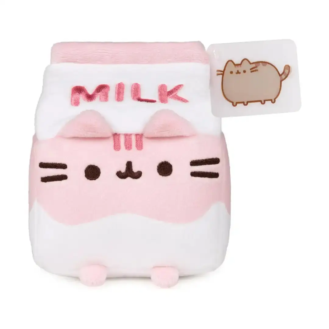 GUND 6" Pusheen Strawberry Milk Cat Plush Toy, Fluffy Milky Stuffed Doll, Cute Strawberry Milk Carton Themed Collectible, Cute Plush Charm, Dainty Stuffed Toys, Gift for Foodies, Cuddly Companion, Soft Collectible