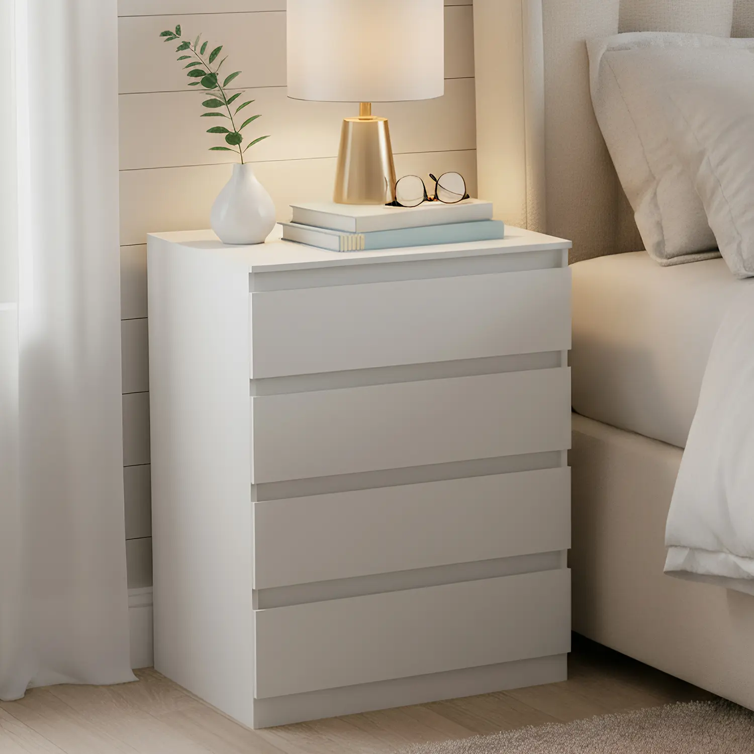 Spaco Practical 4-Drawer Sturdy Chest of Drawers - 32-in Tall Vertical Nightstand, Freestanding Wood Cupboard, Storage Design Furniture, Anti-Tipping Device Included, Room & House Decor Indoor Bedroom Furniture,dorm essentials,home decor