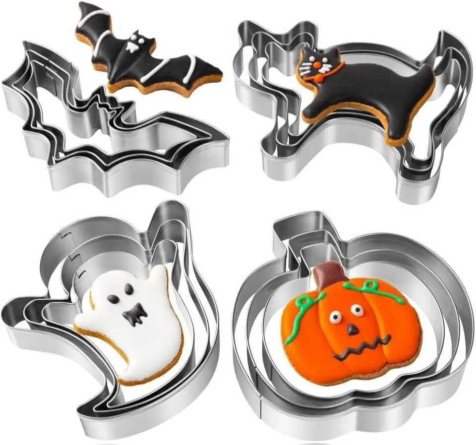 Halloween Cookie Cutters Set - 12 Pieces Stainless Steel Halloween Cookie Cutters Shape,Pumpkin, Ghost, Bat and Cat Cookie Cutter Shapes for Halloween Food Party Decorations