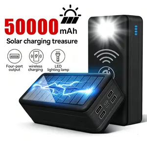 50000mAh Large Capacity Solar Power Bank, Outdoor Emergency Portable Power Supply with LED Light, 4 Ports Fast Output Charger for Camping Hiking Adventures