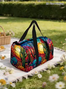 (2D Flat Printing) 1pc Vibrant Desert Sunset Travel bag Outdoor Luggage Storage Bag, Top Handle, Sports Yoga Bag, Suitable for Daily Use, Durable Travel Gear, Machine Washable Travel Clothes Organizer