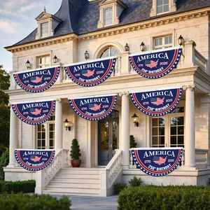 America 250th Anniversary Polyester Semicircle Fence Banner, 1776–2026 Patriotic Bunting Flag, American Flag Half Round Banner, Fourth Of July Independence Day Outdoor Decor, USA 250 Years Porch Fence Party Banner