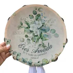 You're Loved Spanish Version Tambourine Synthetic Leather Non-Slip Grip Metal Cymbals Premium Wood