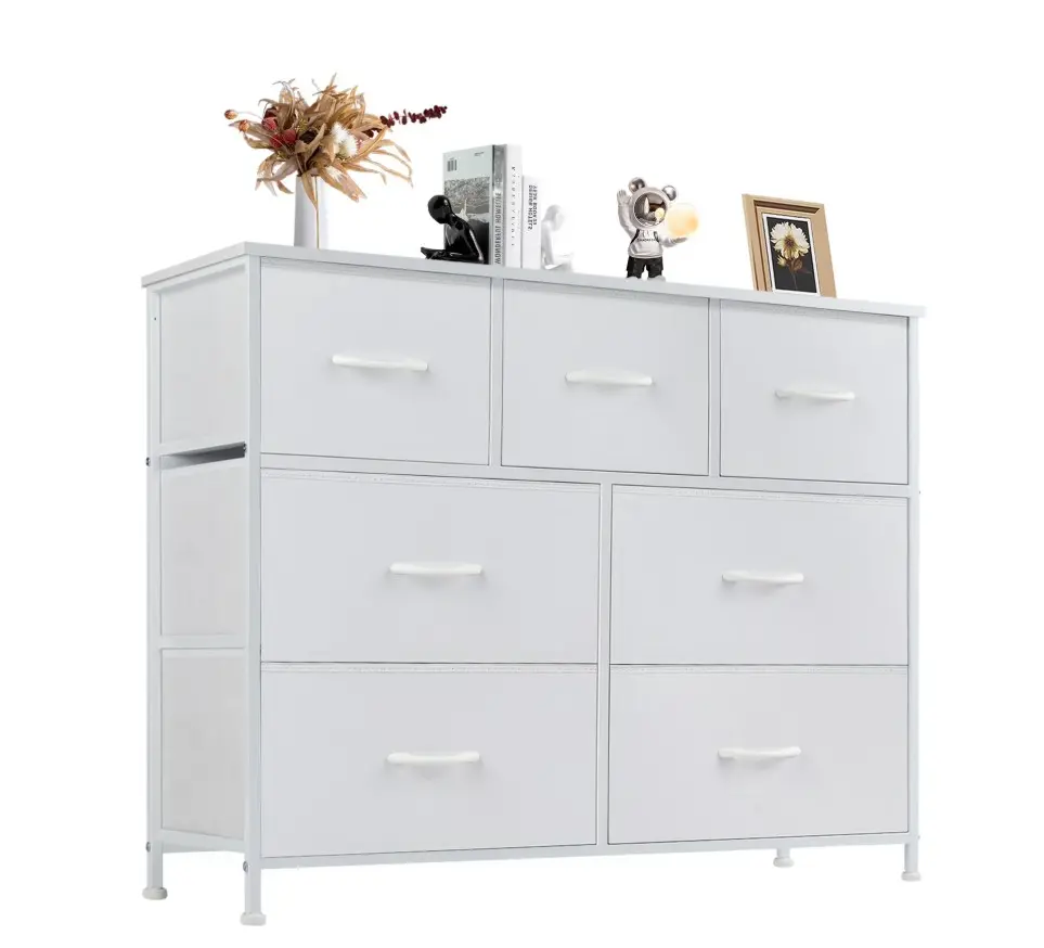 Chest of Drawers with 7 Fabric Drawers, Drawer Cabinet, Organization Furniture for Kitchen, Office, Hallway, White