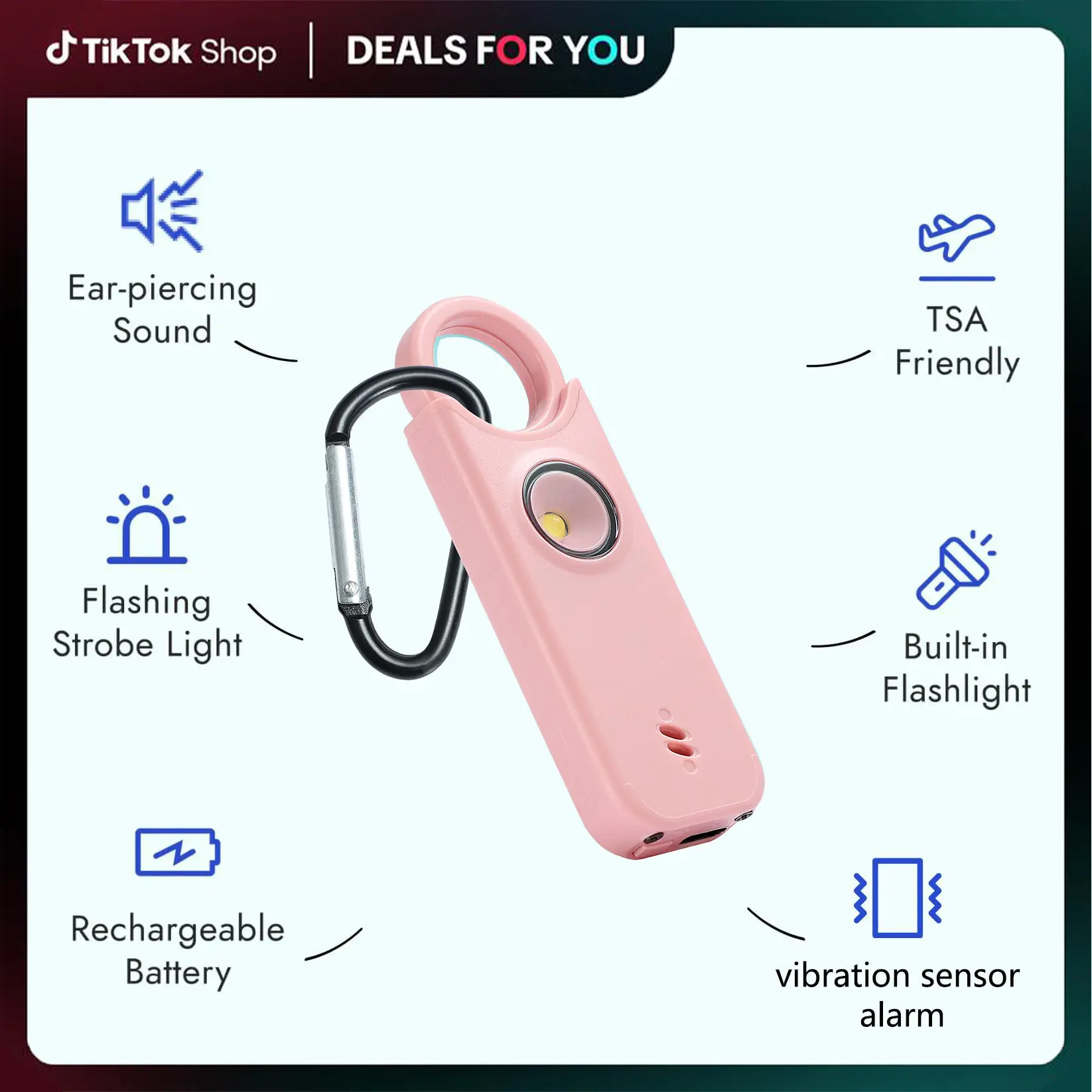 Women's 3-in-1 Rechargeable Personal Safety Device - 135dB Keychain Alarm System, Strobe Light, USB-C LED Flashlight, Pink Portable Anti-Collision Key Fob & Doorstop for Women, Elderly Personal Safety Alarm System, Keychain Alarm Alarm Systems