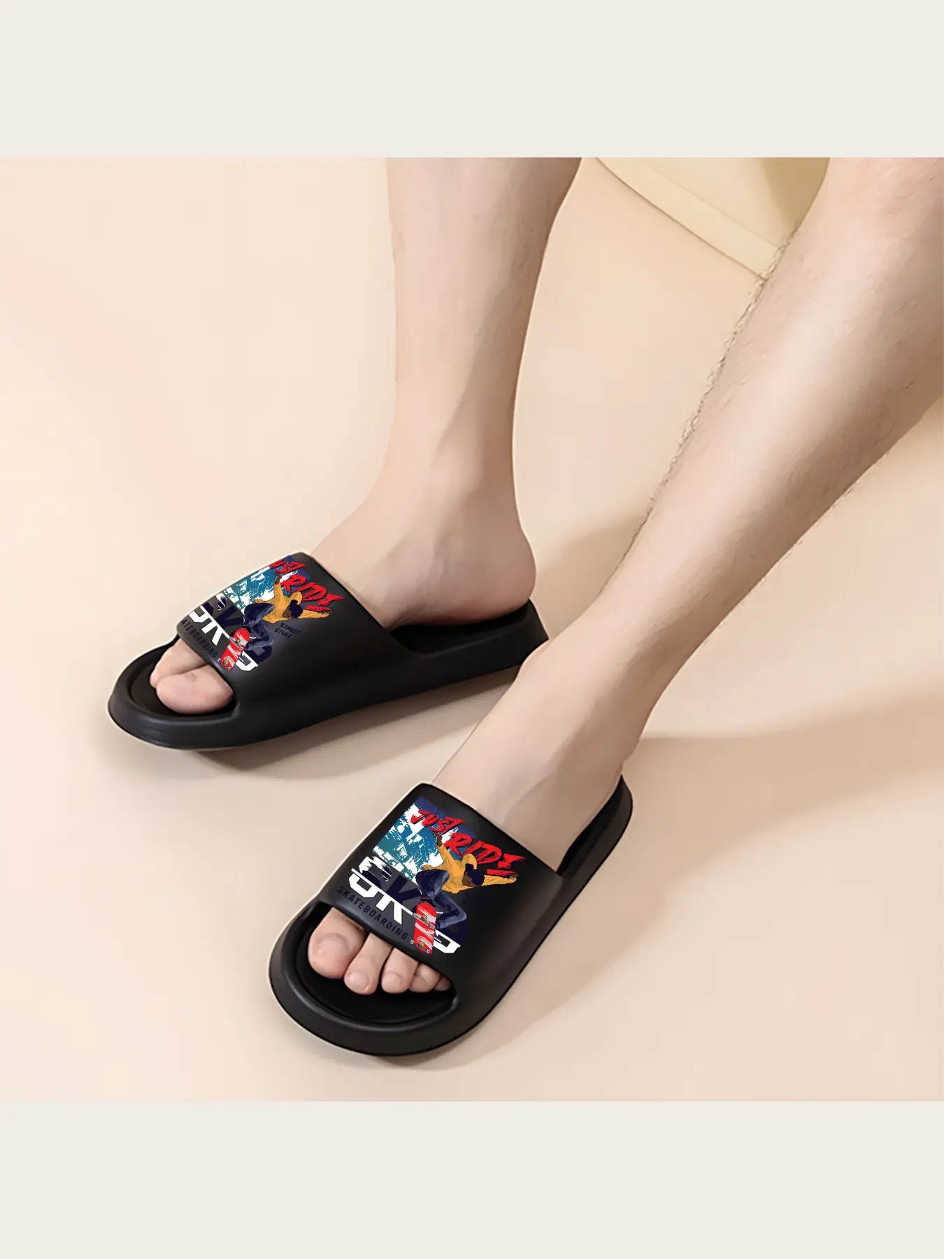 Street Style Skateboarding Graphic Slippers Just Ride Urban Art Print Comfortable Lightweight Casual Shoes for Men Women EST 1992 Skate Culture Inspired Non Slip Sole Daily Wear Summer Beach Sandals