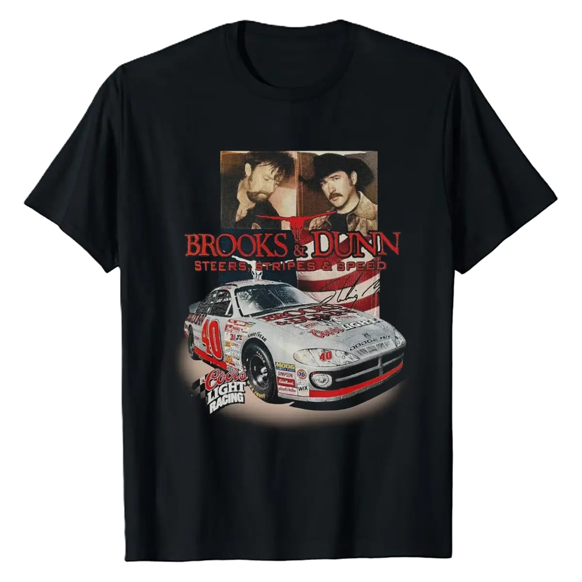 Brooks Dunn Steers Stripes Speed Tour Concert Car Racing Men's T-Shirt Sweatshirt, Rap Hip Hop Rock Vintage Style, Heavy Cotton Fabric Menswear Tops