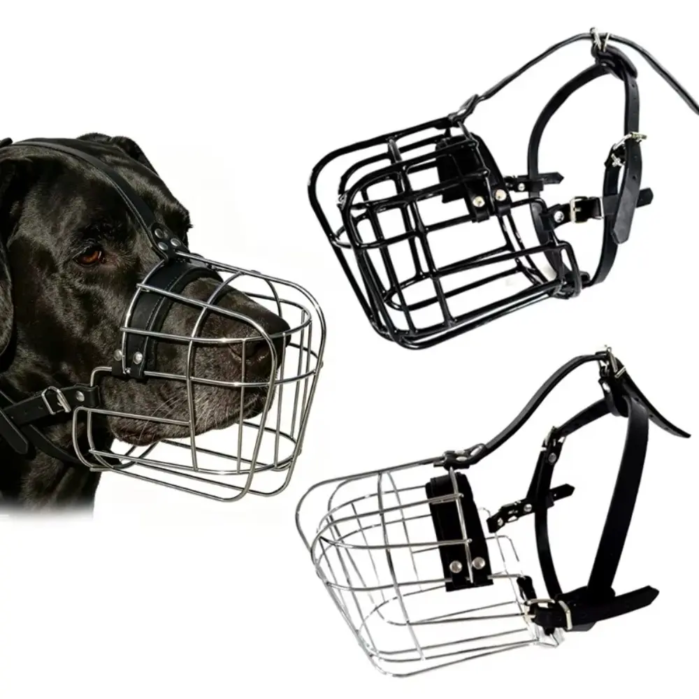 Adjustable Leather-Strap Steel Basket Muzzle for Large Canines - Humane & Ergonomic Design, All Seasons, Biting Prevention, Breathable Scavenging Control Tool Ideal for Great Dane Introductions, Humane And Ergonomic Design