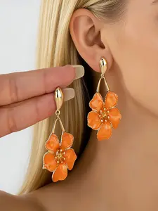Tropical Flower Drop Earrings for Women, Enamel Hibiscus Dangle Earrings, Summer Beach Floral Jewelry Gift