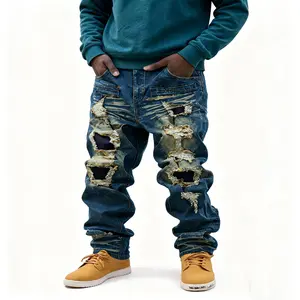 Men'S Vintage Distressed Jeans in Sizes 1XL to 6XL, Designed for The New Autumn And Winter Season with for Cold Insulation And Warmth. They Feature a High Waist, Slim Fit, Straight Leg with Stretch, And a Ground White Tear Tape, Plus Size