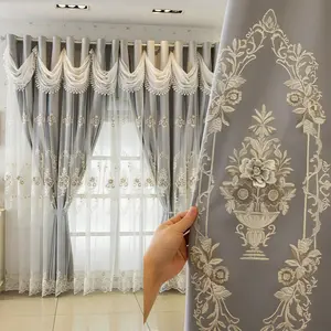 1pc Double Layer 100% Total Blackout Retro Cloth & Sheer Integrated Curtain, Symmetrical European Floral & Classic Vase Pattern, Ideal for Living Room & Bedroom Home Decor