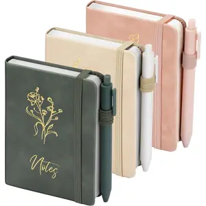 3 Pack Pocket Journaling Notebooks, A6 Small Notebook For Note Taking Journaling Notebooks Journals For Writing Mini Note Pads With Pen Holder 120 Pages 100 GSM Thick Paper,Geen,Pink,Khaki