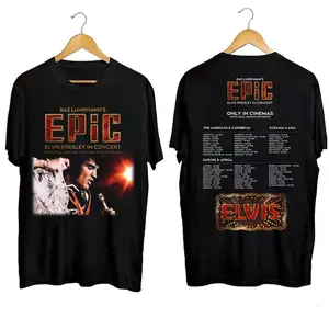 Elvis Presley Baz Luhrmann’s EPIC Tour 2026 T-Shirt – Vintage Rock Icon Graphic Tee, Elvis Live Performance Design, Movie Inspired Tour Style Back Print Unisex Cotton Shirt