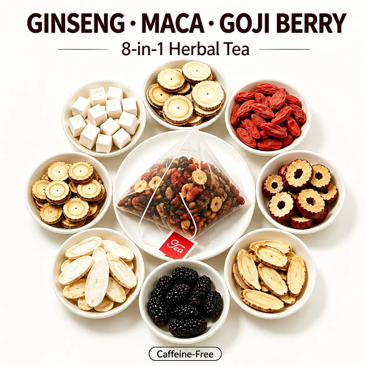 Organic Premium Ginseng Herbal Tea Bags - Caffeine-Free Natural Herbs Blend with Red Date, Goji Berry - 8 Natural Ingredients Pyramid Sachets for Energy, Relaxation health