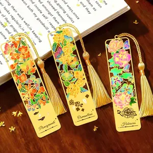Elegant Floral Bookmarks 3pcs Metal Hibiscus Pomegranate Osmanthus Design Sturdy Fade Resistant Reading Accessories Gifts for Women Men Kids