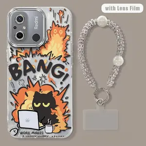 1 Piece Stylish C55A naughty cat lanyard Pattern Comfortable feel Case Suitable For Poco C55Phone Cases With Elegant Ideal For Fashion