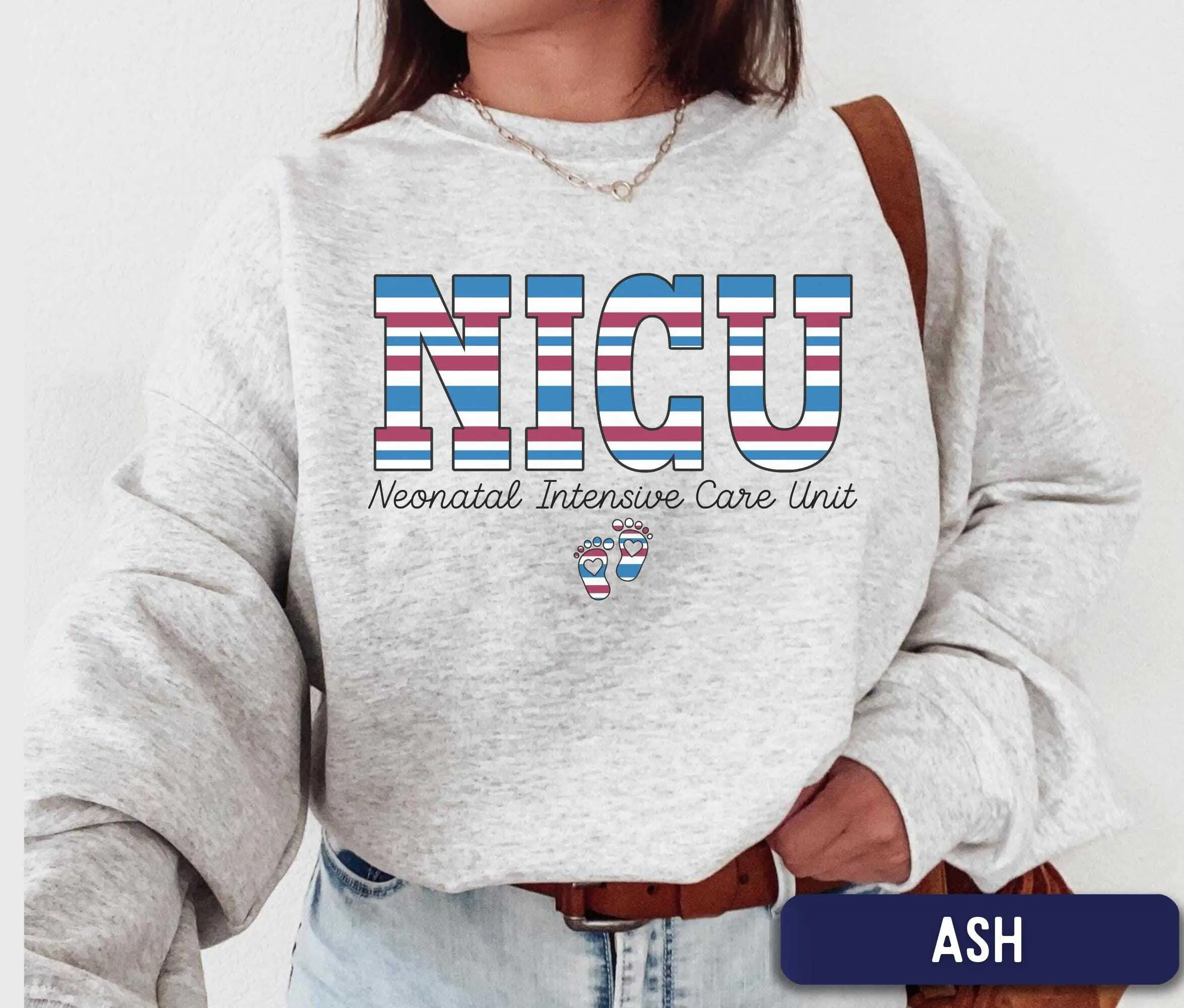 NICU Sweatshirt, Newborn swaddle nicu shirt, Striped NICU Nurse Crewneck, Neonatal Nurse Sweater, NICU Nurse Gift, nicu Nursing Apparel