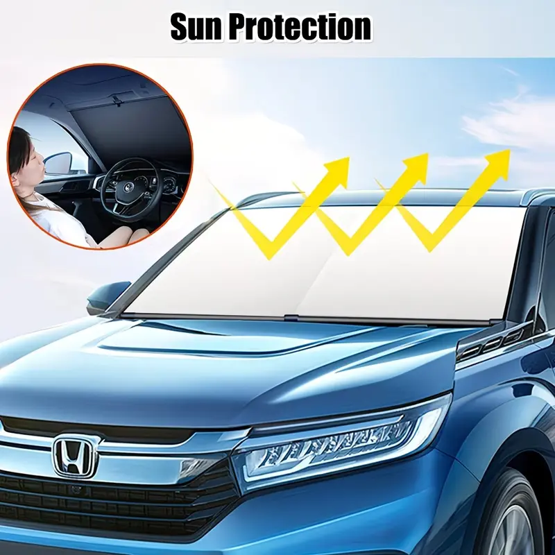 Newly upgraded version，Retractable car Sun Shade Windshield, Visor for UV Rays and Heat Protection, 2 Pieces Collapsible Front Window Sunshade with Suction Cups, Foldable