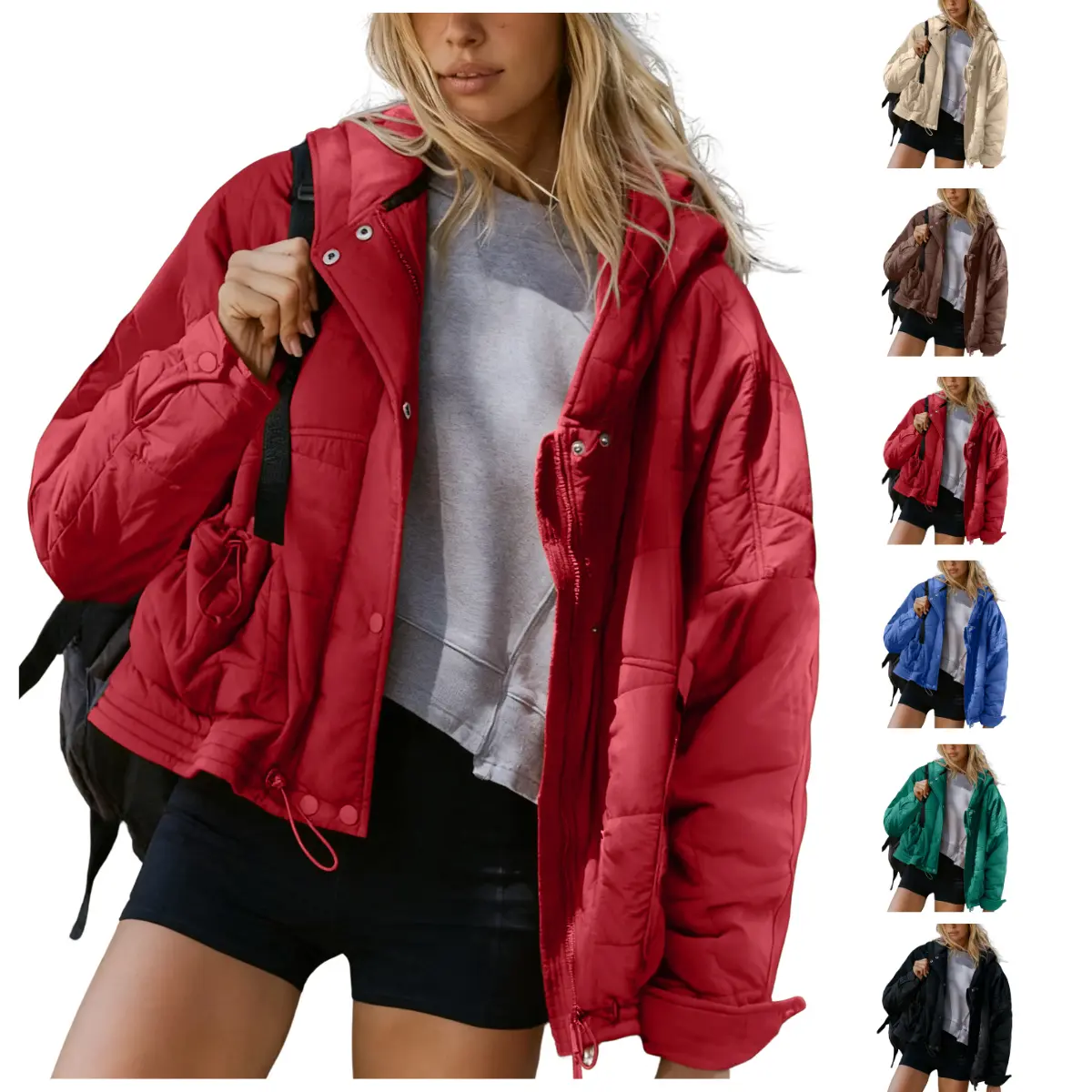 Molitree Women's Quilted Puffer Jacket - Hooded Long Sleeve Lightweight Fall Casual Oversize Warm Outerwear with Pockets and Quilted Texture Womenswear Black