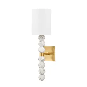 Kodiak Sconce - Unique Marble and Vintage Brass Wall Light with White Linen Shade