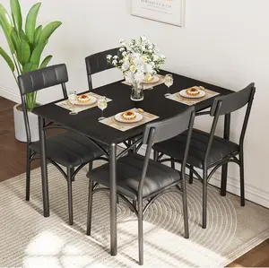 5-Piece Dining Table Set for 4, Modern Farmhouse Kitchen Table with 4 Upholstered Chairs, Space-Saving Dinette for Small Dining Room, Apartment, Breakfast Nook