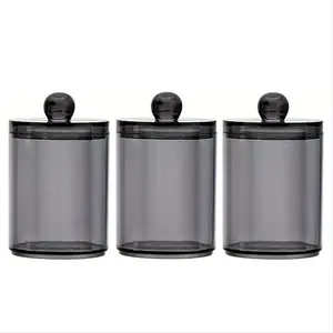3 Pack Qtip Dispenser Jars Bathroom Jar Black Plastic Holder Storage Box for Cotton Ball, Swab Cotton