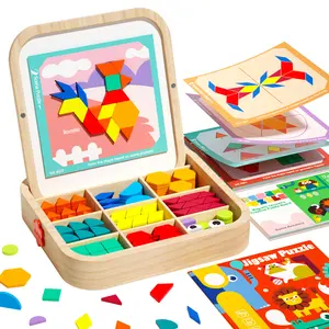 Magnetic Wooden Blocks Set, 288 PCS STEM Learning Toys with Pattern Cards for Kids Ages 4-8, Ideal for Indoor Activities and Creative Development, All-in-One Educational Toy with Storage Container