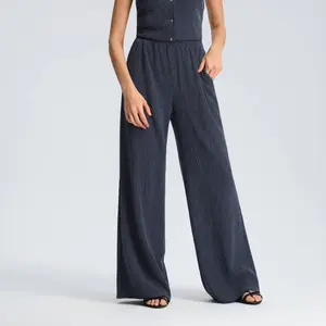 Women's Mid-Rise Elastic Waistband Wide Leg Pants - A New Day Blue M