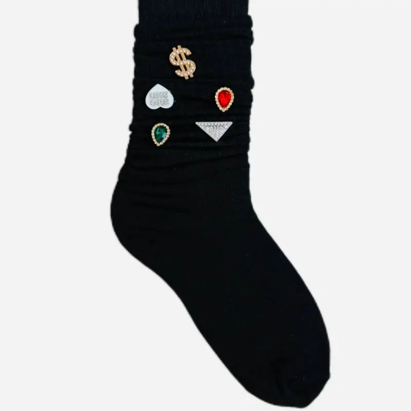 Slouch Socks with Charms - Black Women's Everyday Accessory for All Seasons Comfortable & Rewashable Design Womenswear Love