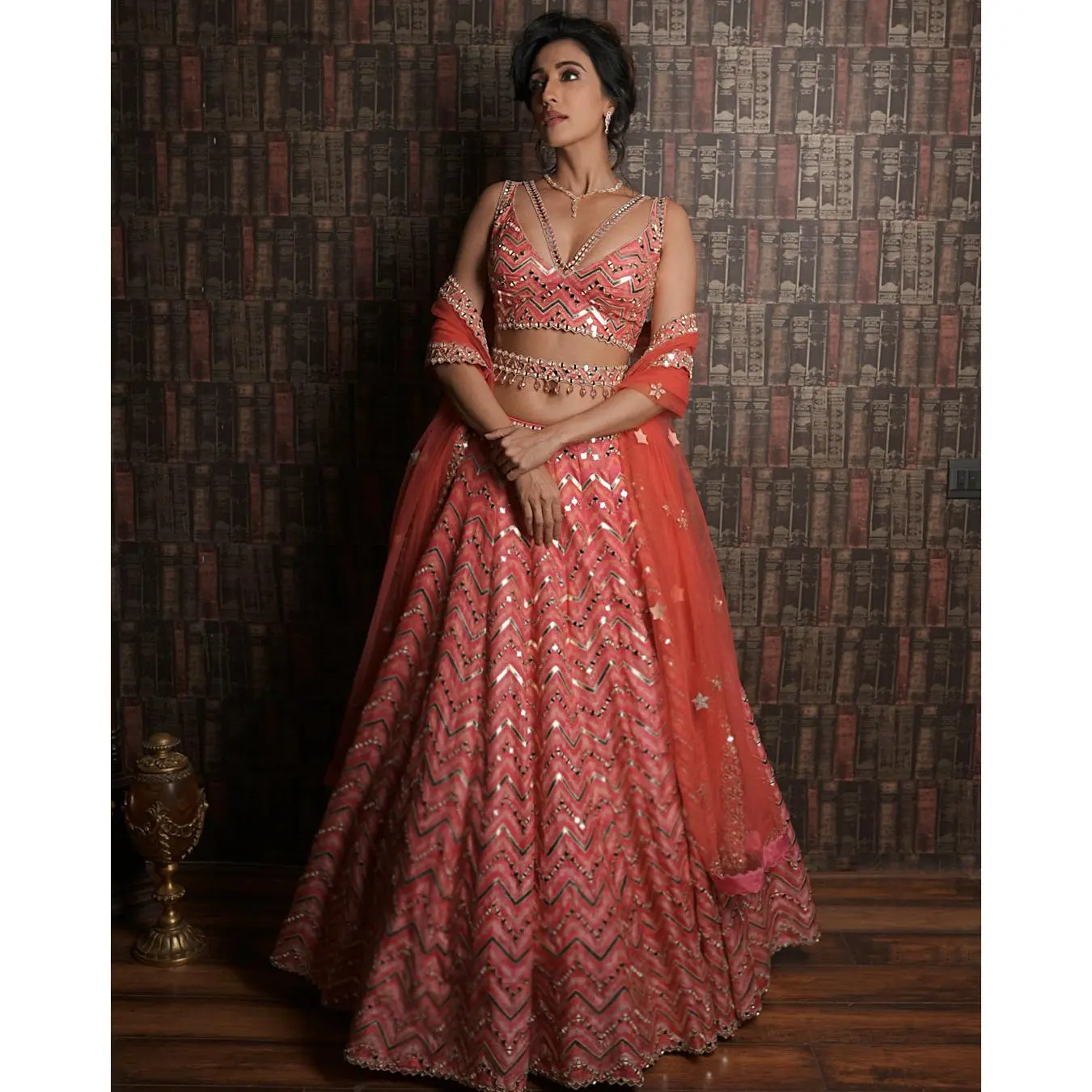Pink chevron lehenga set